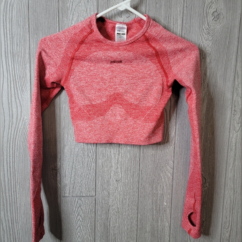 Gymshark Heathered Red‎ Long Sleeve Womens  Cropped Workout Top